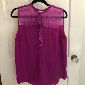 Gorgeous Magenta SIlk Eilie Tahari Ruffle Front Blouse with Great Details